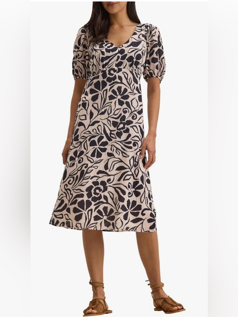 Velvet by Graham & Spencer India Madrid Printed Puff Sleeve Midi Dress NWT -S